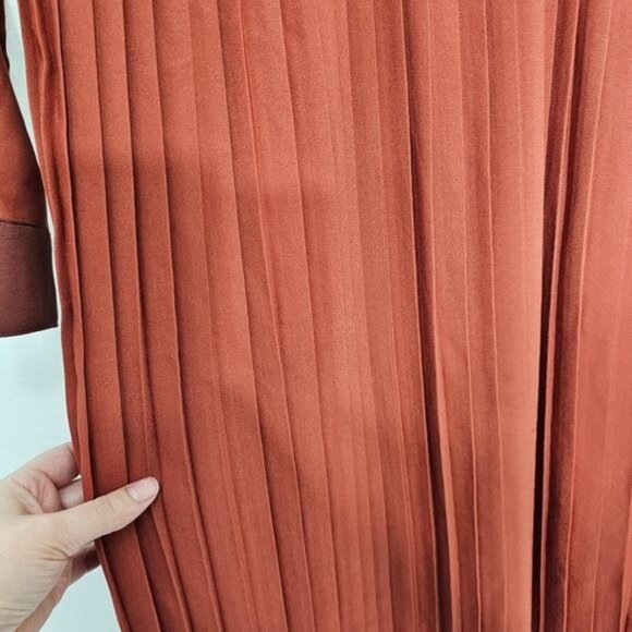 Modcloth Just My Typist Long Sleeve Pleated Shirt Dress In Brick Medium - Picture 9 of 10